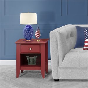 Pemberly Row Gallatin 18&quot Wooden Nightstand with 1 Drawer in Burgundy