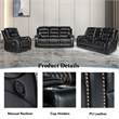 Pemberly Row 3-Piece Manual Recliner Sofa Set PU Leather in Black