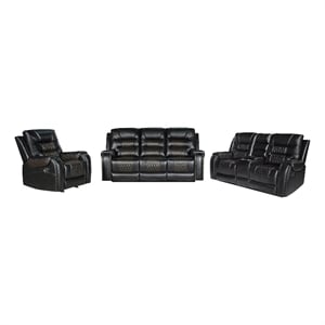 Pemberly Row 3-Piece Manual Recliner Sofa Set PU Leather in Black