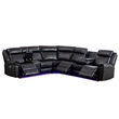 Pemberly Row 6-Seater Electric Recliner Faux Leather Sofa in Black
