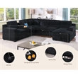 Pemberly Row Chenille Pull Out Sofa Bed 7-Seater with Console in Black