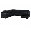 Pemberly Row Chenille Pull Out Sofa Bed 7-Seater with Console in Black