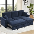 Pemberly Row Chenille L-Shaped Pull Out Sleeper Sofa Bed in Dark Blue