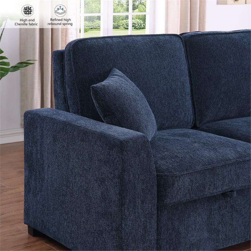 Pemberly Row Chenille L-Shaped Pull Out Sleeper Sofa Bed in Dark Blue