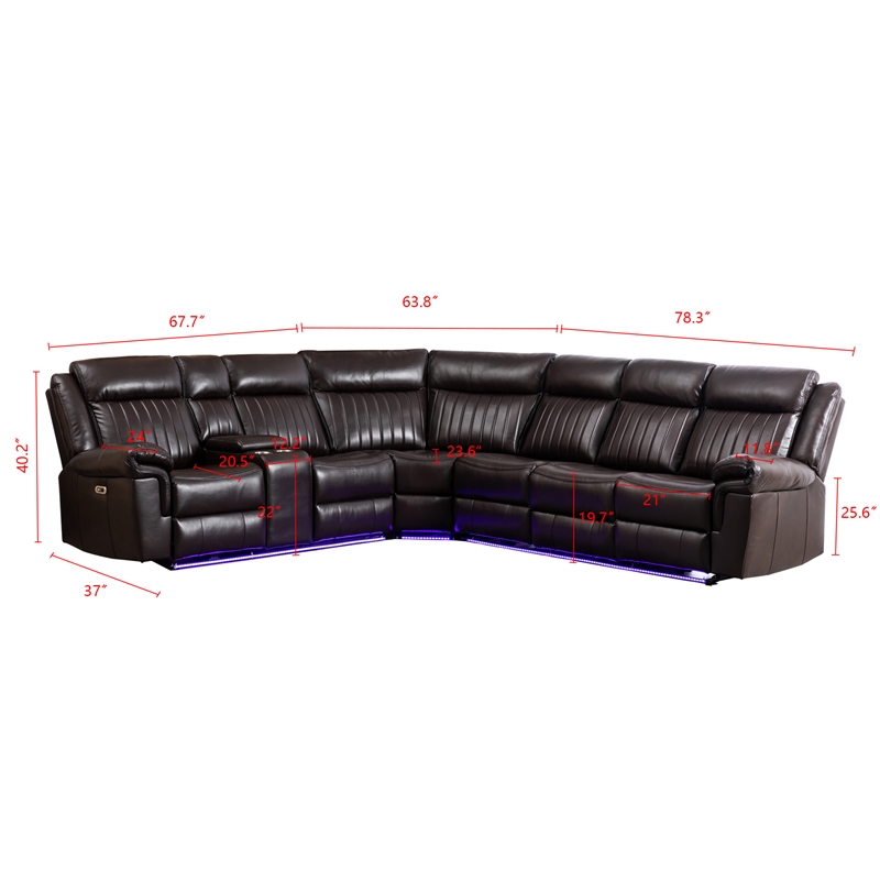 Pemberly Row 6-Seater Electric Recliner Faux Leather Sofa in Brown