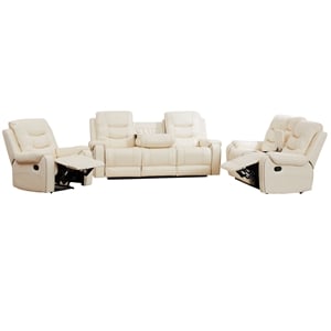 Pemberly Row 3-Piece Faux Leather Reclining Sofa Set USB in Beige
