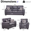 Pemberly Row 3-Piece Matte Faux Leather Living Room Sofa Set in Dark Gray