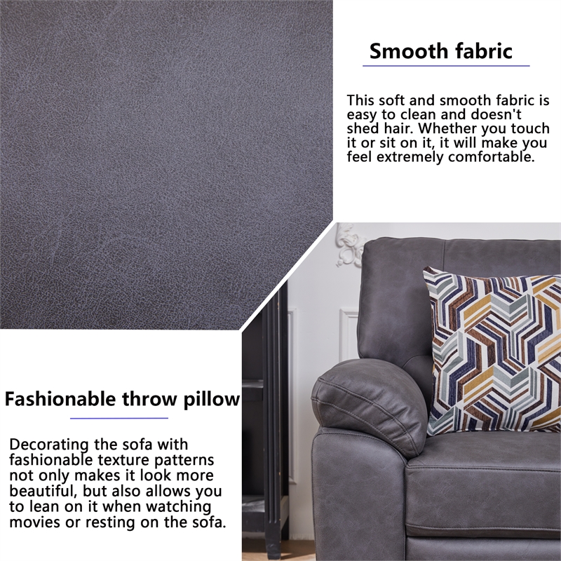 Pemberly Row 3-Piece Matte Faux Leather Living Room Sofa Set in Dark Gray