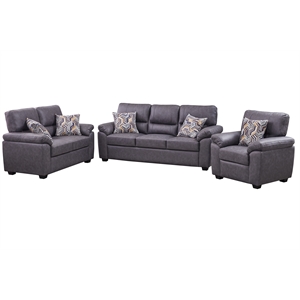 Pemberly Row 3-Piece Matte Faux Leather Living Room Sofa Set in Dark Gray