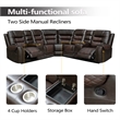 Pemberly Row 5-Seat L-Shaped Manual Reclining Faux Leather Sofa in Brown