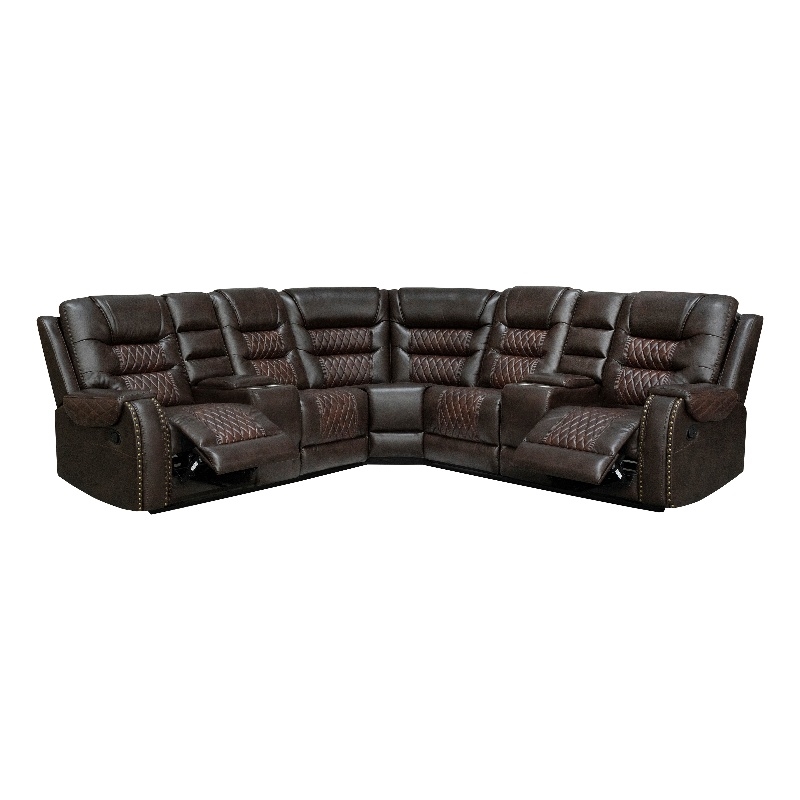Pemberly Row 5-Seat L-Shaped Manual Reclining Faux Leather Sofa in Brown