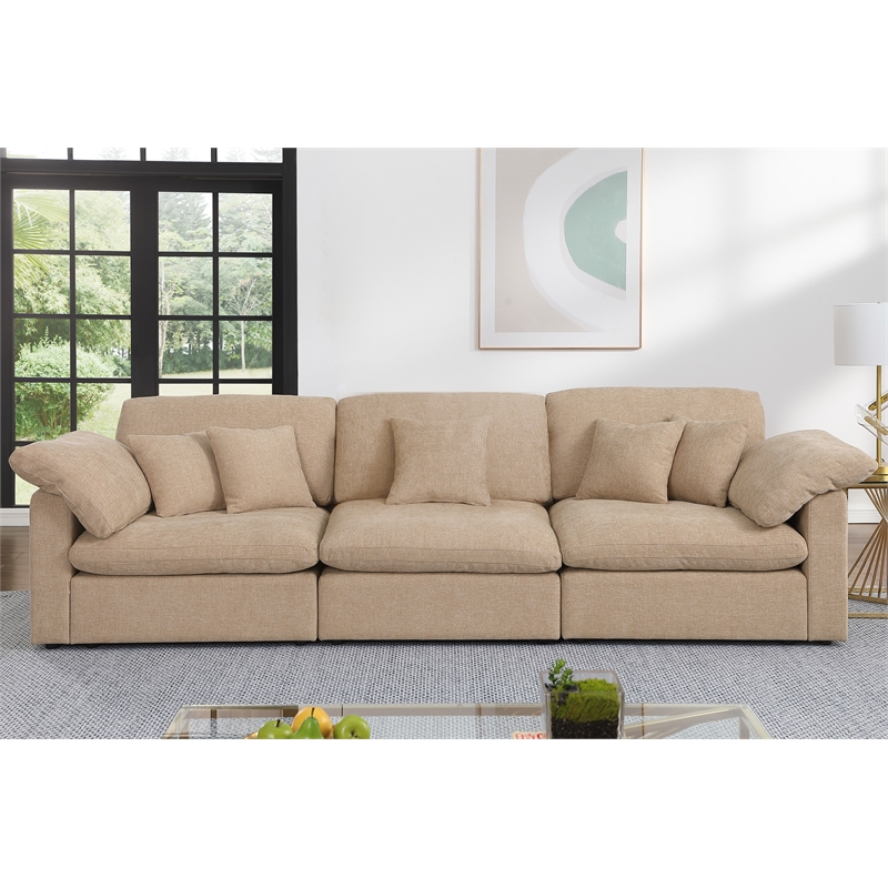 Pemberly Row U-Shaped Chenille Cloud Sectional with Ottoman in Light Camel