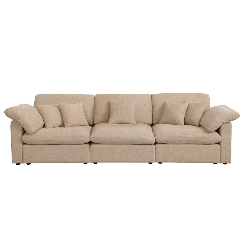 Pemberly Row U-Shaped Chenille Cloud Sectional with Ottoman in Light Camel