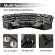 Pemberly Row 5-Seat L-Shaped Manual Reclining Faux Leather Sofa in Gray