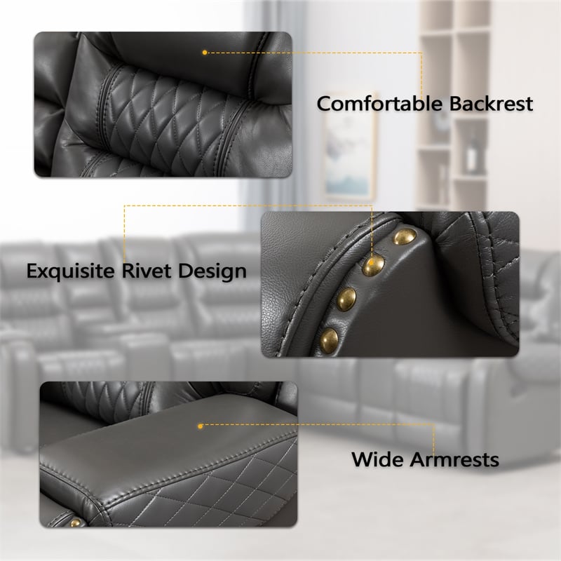 Pemberly Row 5-Seat L-Shaped Manual Reclining Faux Leather Sofa in Gray