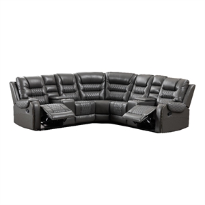 Pemberly Row 5-Seat L-Shaped Manual Reclining Faux Leather Sofa in Gray