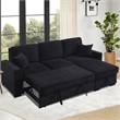 Pemberly Row Chenille L-Shaped Pull Out Sleeper Sofa Bed in Black