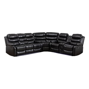 Pemberly Row 6-Seater L-Shaped Manual Reclining Faux Leather Sofa in Black