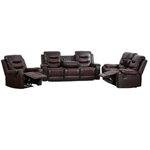 Pemberly Row 3-Piece Faux Leather Reclining Sofa Set USB in Brown