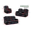 Pemberly Row 3-Piece Faux Leather Reclining Sofa Set Bluetooth in Black