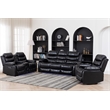 Pemberly Row 3-Piece Faux Leather Reclining Sofa Set Bluetooth in Black
