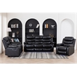 Pemberly Row 3-Piece Faux Leather Reclining Sofa Set Bluetooth in Black