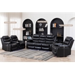 Pemberly Row 3-Piece Faux Leather Reclining Sofa Set Bluetooth in Black