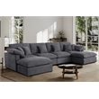 Pemberly Row U-Shaped Chenille Cloud Sectional with Ottoman in Dark Gray