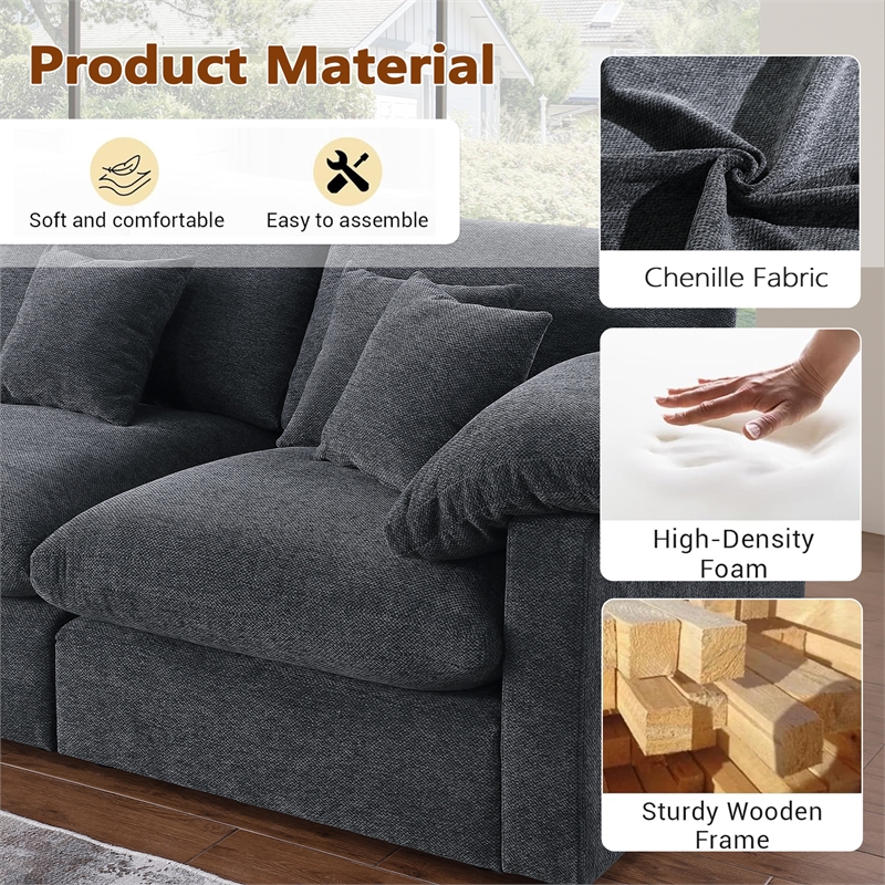 Pemberly Row U-Shaped Chenille Cloud Sectional with Ottoman in Dark Gray