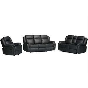 Pemberly Row 3-Piece Faux Leather Reclining Sofa Set with Table in Black