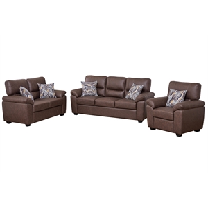 Pemberly Row 3-Piece Matte Faux Leather Living Room Sofa Set in Brown
