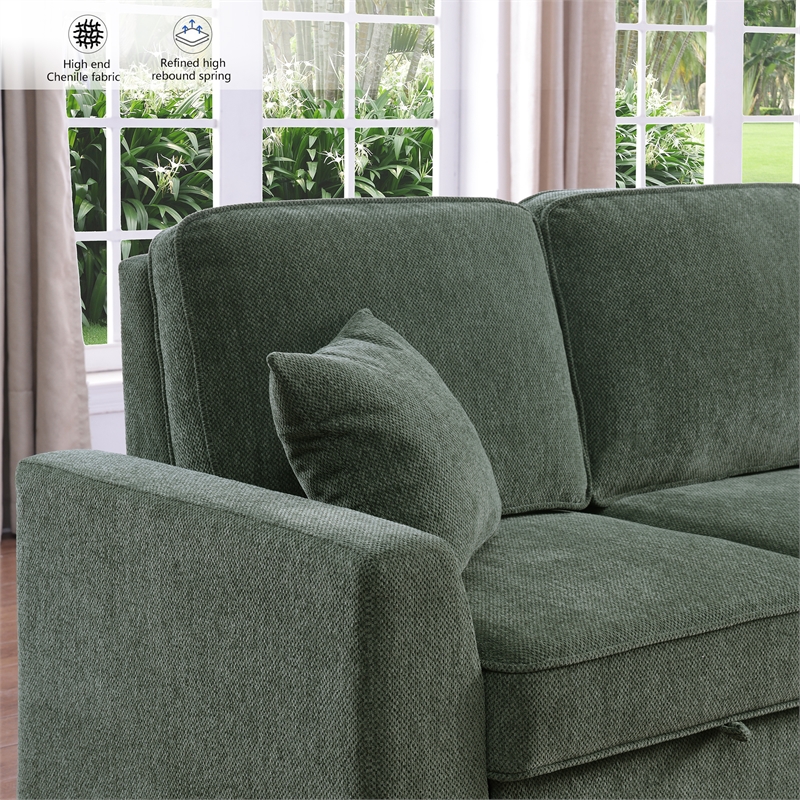 Pemberly Row Chenille L-Shaped Pull Out Sleeper Sofa Bed in Green