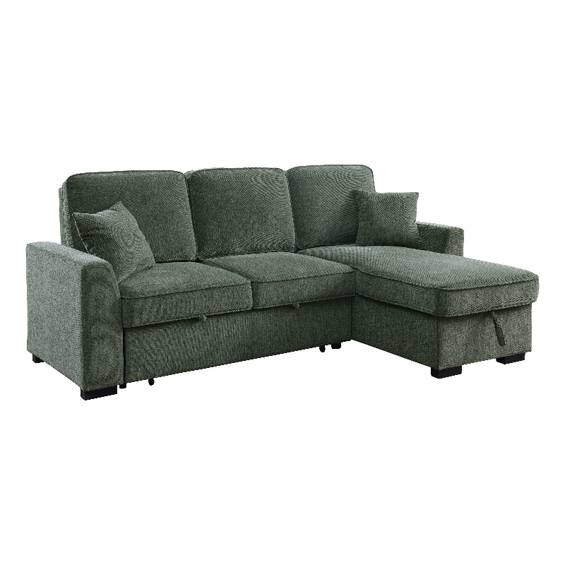 Pemberly Row Chenille L-Shaped Pull Out Sleeper Sofa Bed in Green