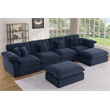 Pemberly Row U-Shaped Chenille Cloud Sectional Sofa with Ottoman in Blue