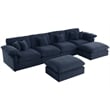 Pemberly Row U-Shaped Chenille Cloud Sectional Sofa with Ottoman in Blue