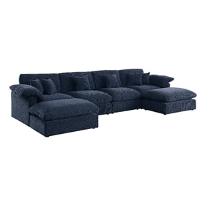 Pemberly Row U-Shaped Chenille Cloud Sectional Sofa with Ottoman in Blue