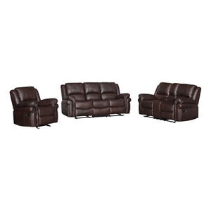 Pemberly Row 3-Piece Faux Leather Reclining Sofa Set in Brown