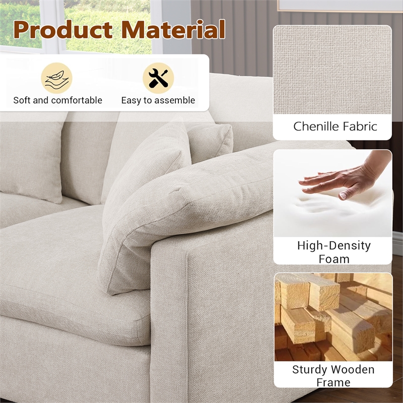 Pemberly Row U-Shaped Chenille Cloud Sectional Sofa with Ottoman in Beige