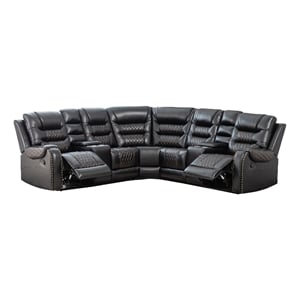 Pemberly Row 5-Seat L-Shaped Manual Reclining Faux Leather Sofa in Black