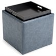 Pemberly Row Cube Storage Ottoman with Tray in Denim Blue Faux Leather