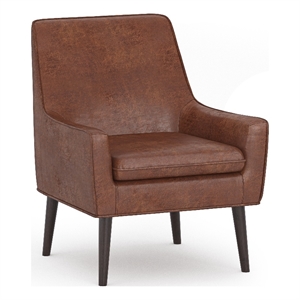 Pemberly Row 27&quot Faux Leather Accent Chair in Distressed Saddle Brown