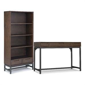 Pemberly Row 48&quot Desk and 30&quot Bookcase Set of 2 in Walnut Brown