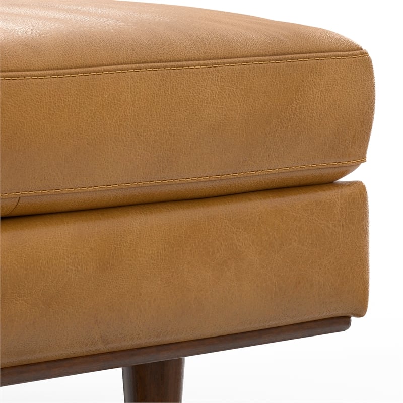 Pemberly Row 33 inch Wide Genuine Leather Accent Ottoman in Sienna