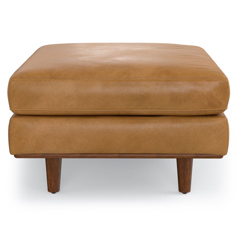 Pemberly Row 33 inch Wide Genuine Leather Accent Ottoman in Sienna
