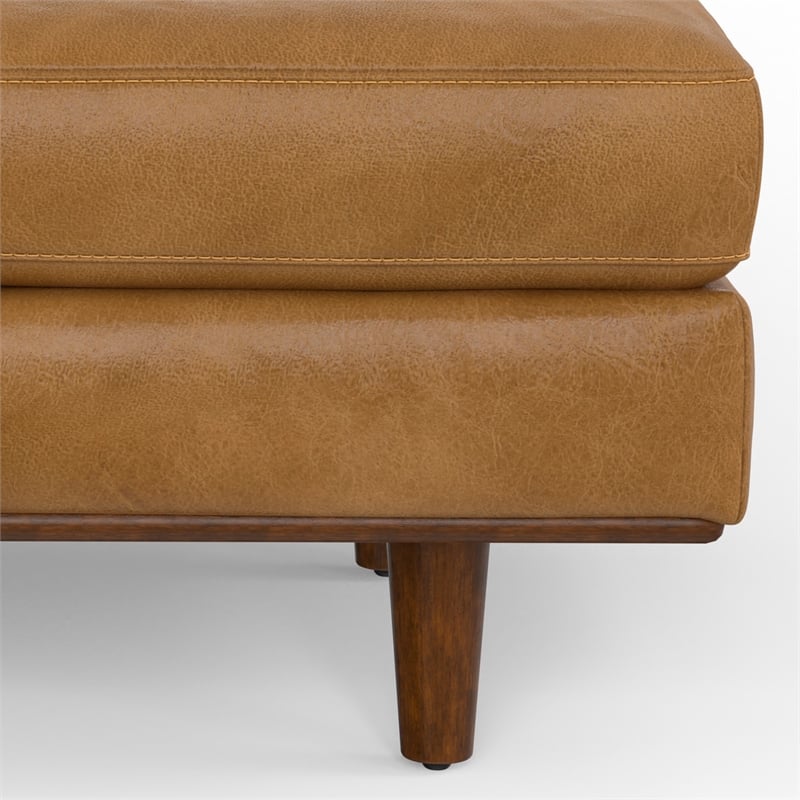 Pemberly Row 33 inch Wide Genuine Leather Accent Ottoman in Sienna