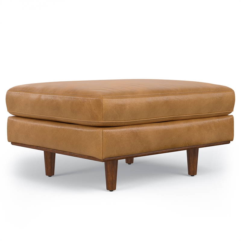 Pemberly Row 33 inch Wide Genuine Leather Accent Ottoman in Sienna