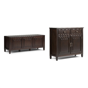 Pemberly Row Wood 51&quot Storage Bench Trunk & 40&quot Cabinet in Chestnut Brown