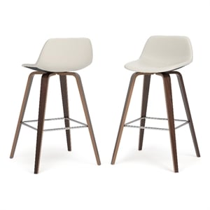 Pemberly Row 28&quot Counter Height Bentwood Stool Set of 2 in Cream PU Leather