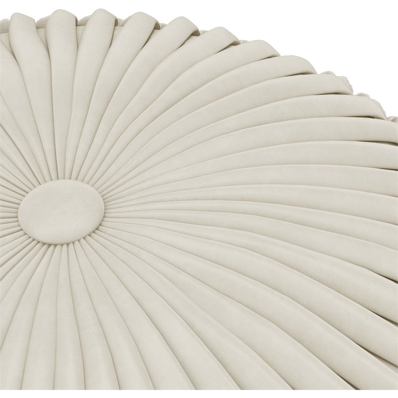 Pemberly Row Boho Tufted Round Pouf Ottoman in Cream Velvet Fabric