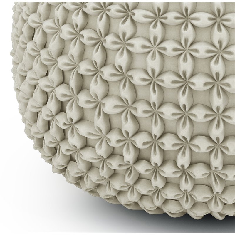 Pemberly Row Boho Tufted Round Pouf Ottoman in Cream Velvet Fabric